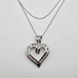 Vintage 10k White Gold Diamond Heart Necklace, Estate Jewelry, Sweetheart Gift, w#977
