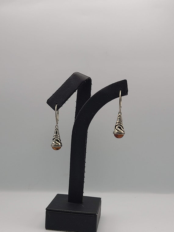 Natural Resin Drop Earrings, 925 Silver, Bali Ear… - image 2