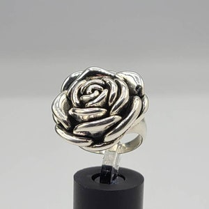 Puffy Rose Ring, 925 Silver Rose Ring, Vintage Floral Statement Ring, Estate Jewelry, Size 7.5, Item w#2150