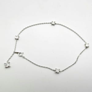 Cubic Zirconia Ankle Bracelet 925 Sterling Silver Anklet Station Bracelet, CZ April Birthstone Anklet, Vintage Estate Jewelry, 10&quot;, W#3700
