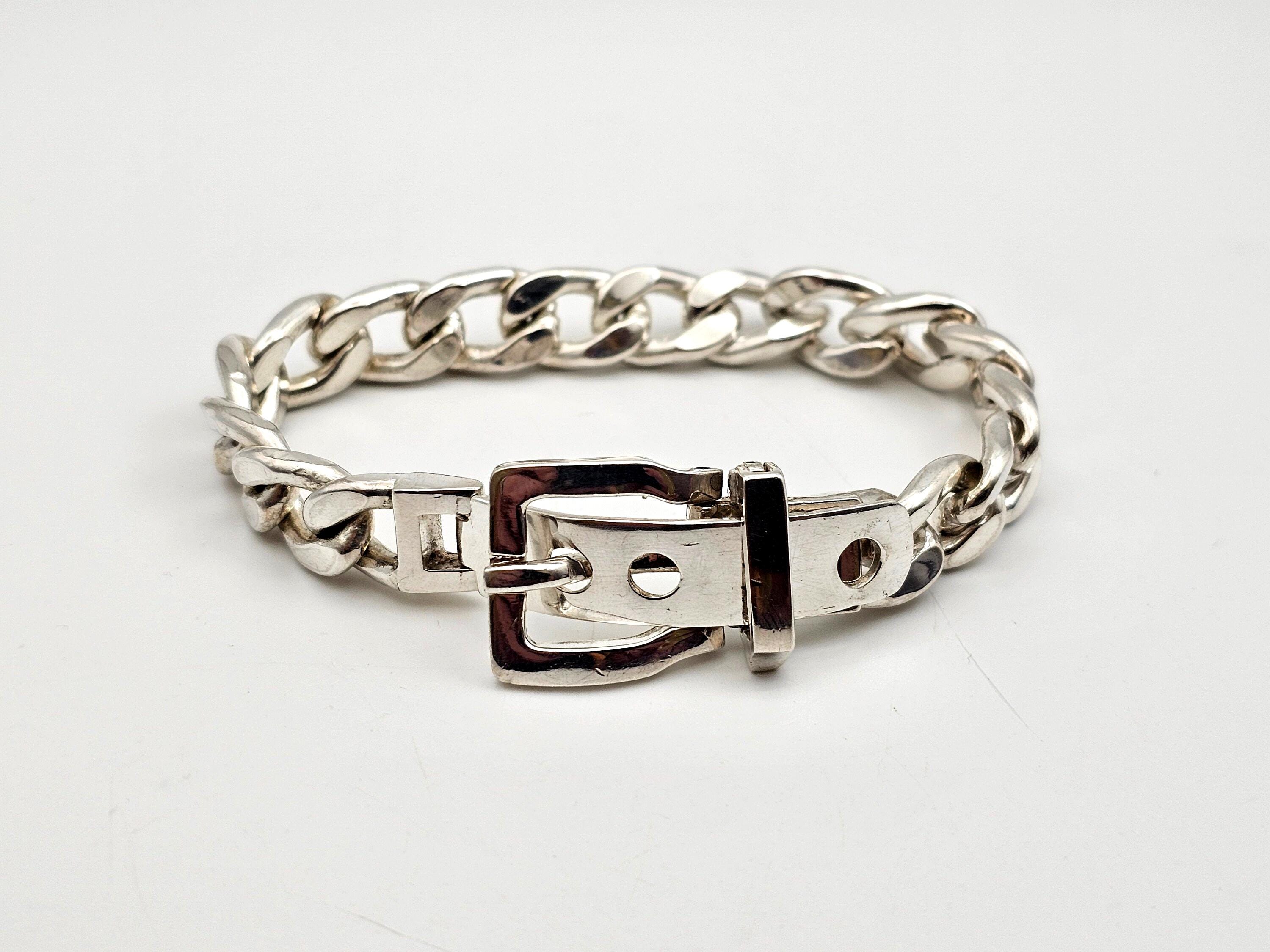アクセサリー Vintage Silver Belt Buckle Bracelet 925 Vintage Italian 925 Sterling Silver Belt Buckle Bracelet