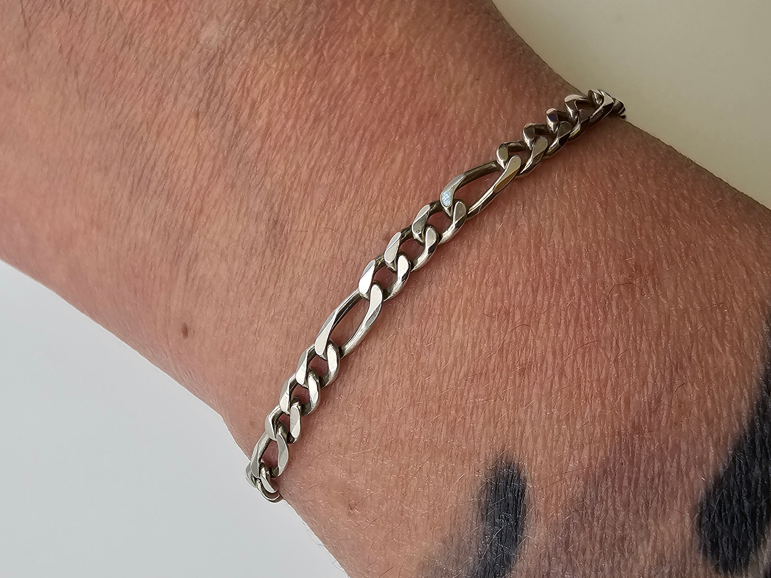 Vintage Figaro Bracelet 925 Sterling Silver Figaro 3n1 Link Vintage Figaro Bracelet 925 Sterling Silver Figaro 3n1 Link
