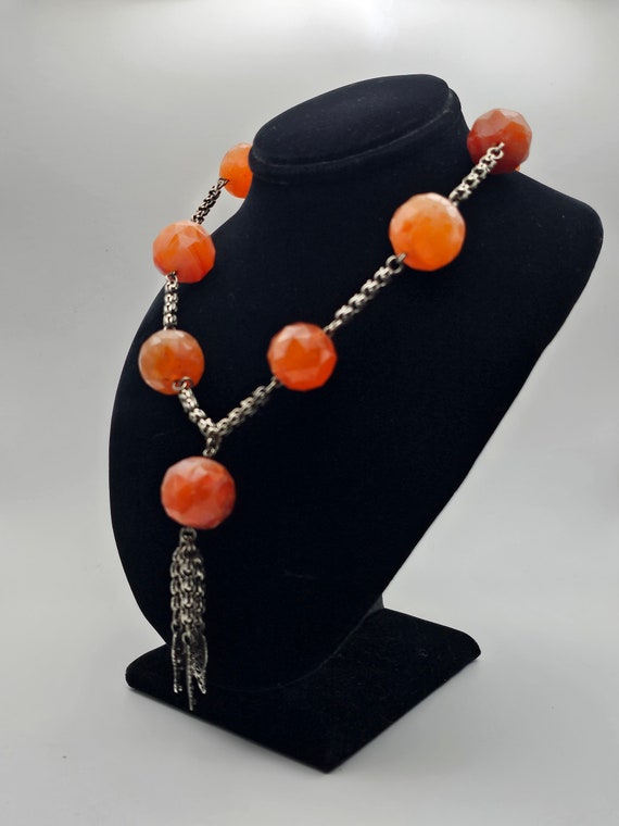 Agate Tassel Necklace, .875 Silver, Agate Beaded … - image 3
