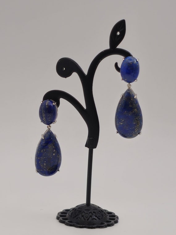 Lapis Lazuli Teardrop Earrings, 925 Silver, Lapis… - image 4