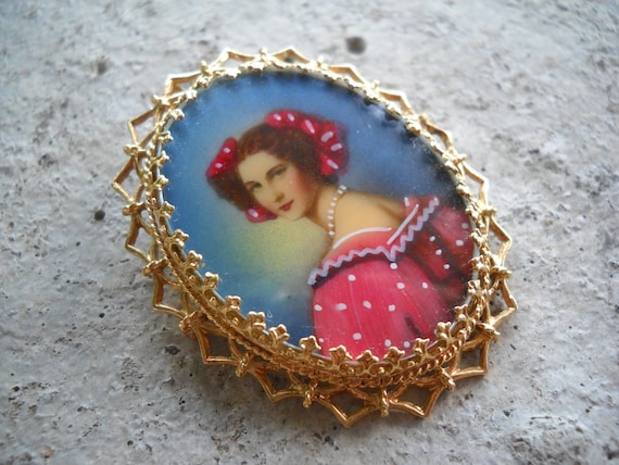 Hand-Painted Portrait of a Lady Cameo, 14kt Gold,… - image 5
