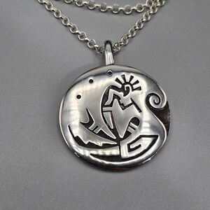 Vintage 925 Sterling Silver Kokopelli Necklace - Artisan Signed 