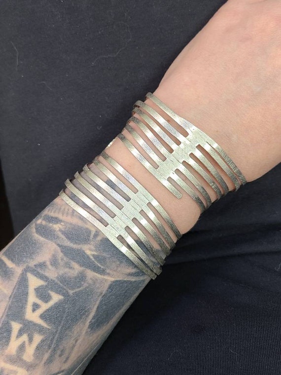 Modernist Geometric Cuff Bracelet, 925 Silver, Sta