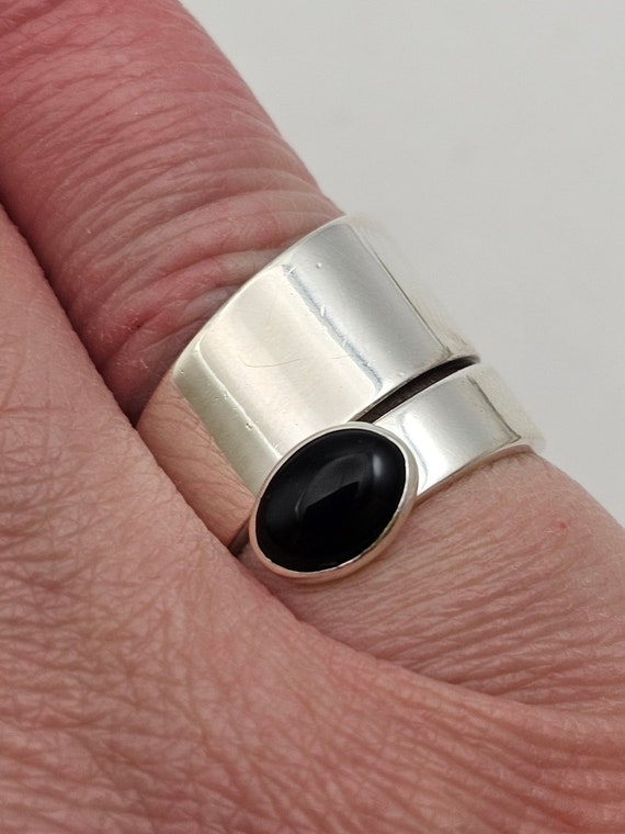Black Onyx Bypass Ring, 925 Silver, Designer Silp… - image 2