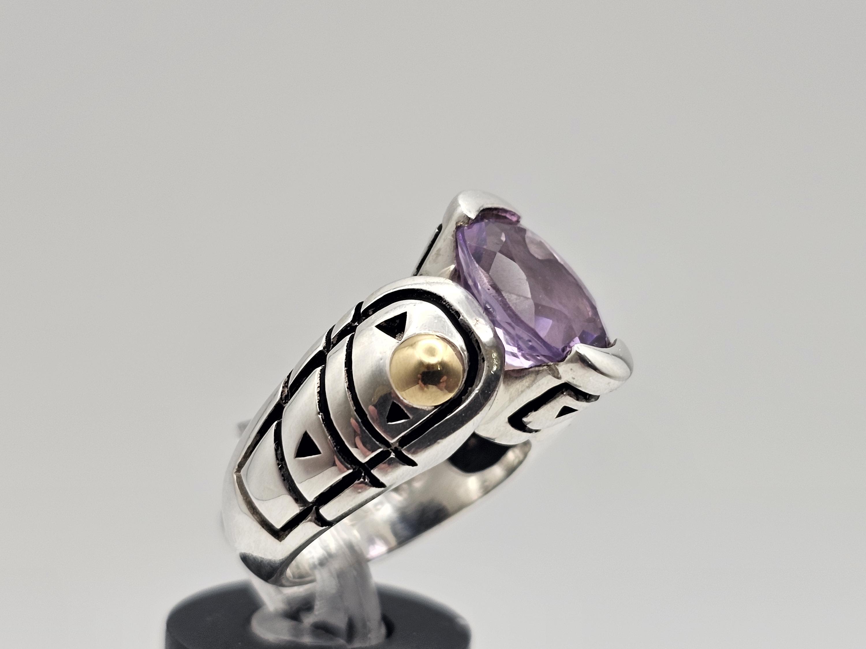 Vintage 925 Sterling Silver and 18k Gold Amethyst Ring