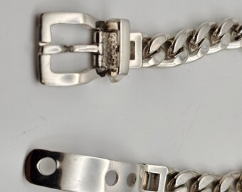 Vintage Italian Sterling Silver Belt Buckle Bracelet - 10mm