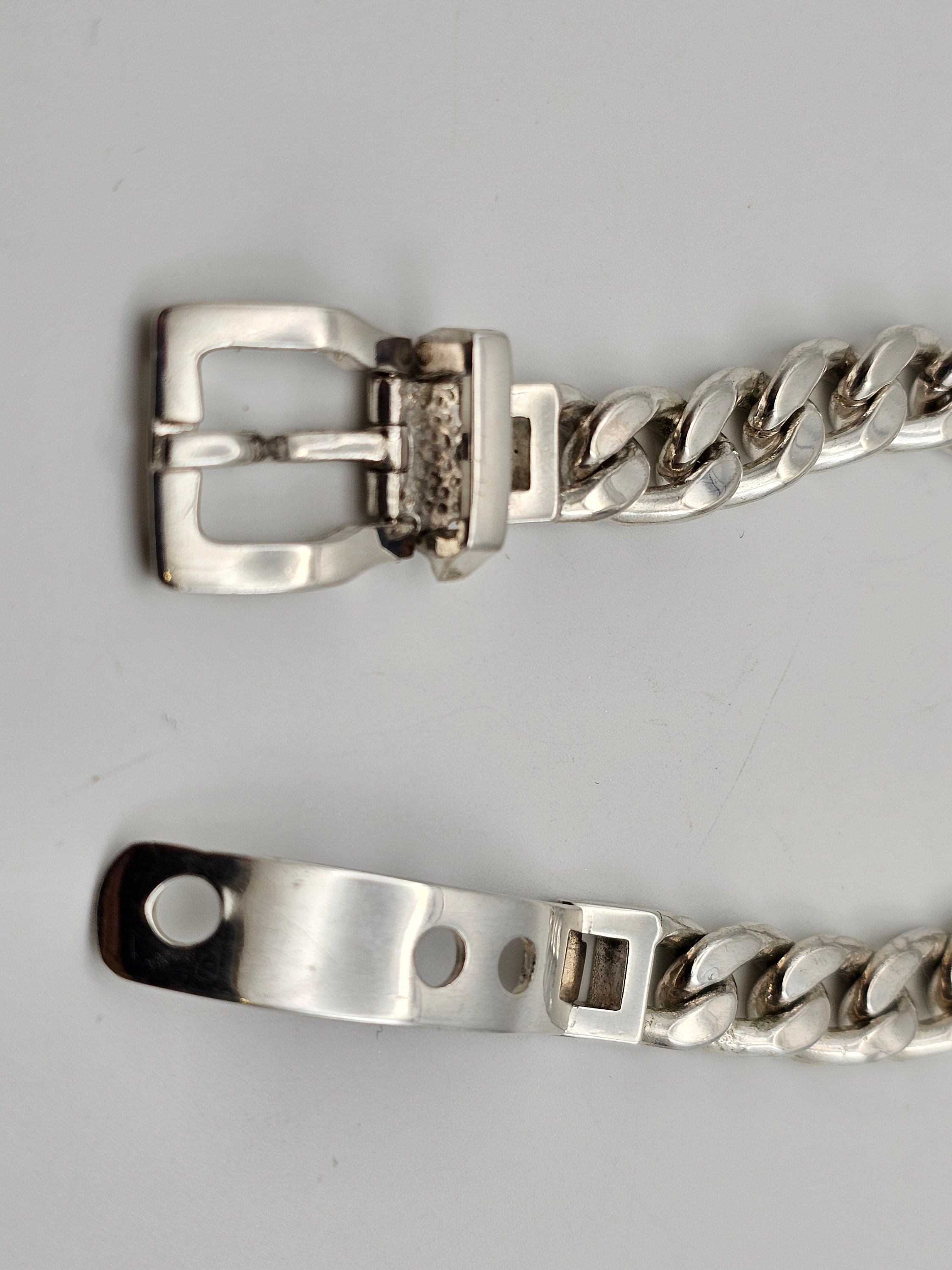 Italian 925 Silver Belt Buckle Bracelet, Adjustable Length
