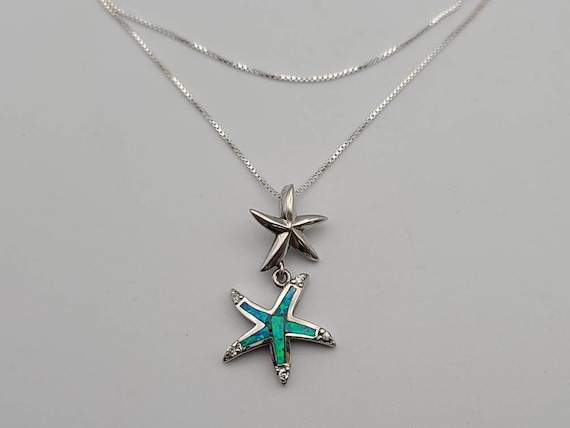 Starfish Necklace 925 Silver Imitation Opal Necklace October