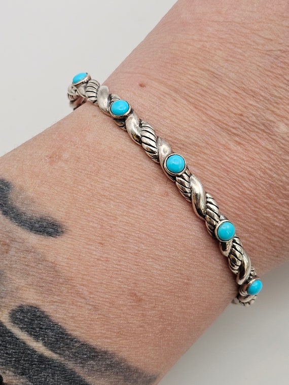 Twisted Cable Design Turquoise Cuff Bracelet, 925 