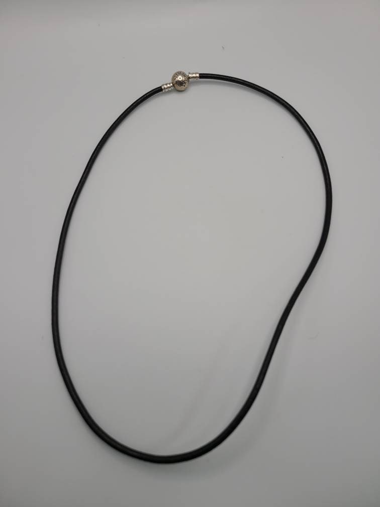Pandora Charm Necklace 925 Silver Black Leather Cord Necklace Item w 1975