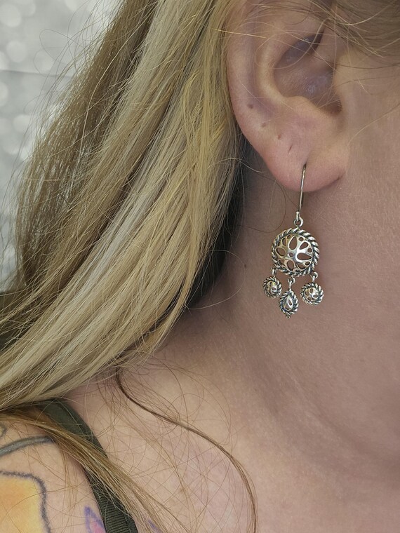 Vintage Openwork Geometric Dangle Earrings: 925 S… - image 2