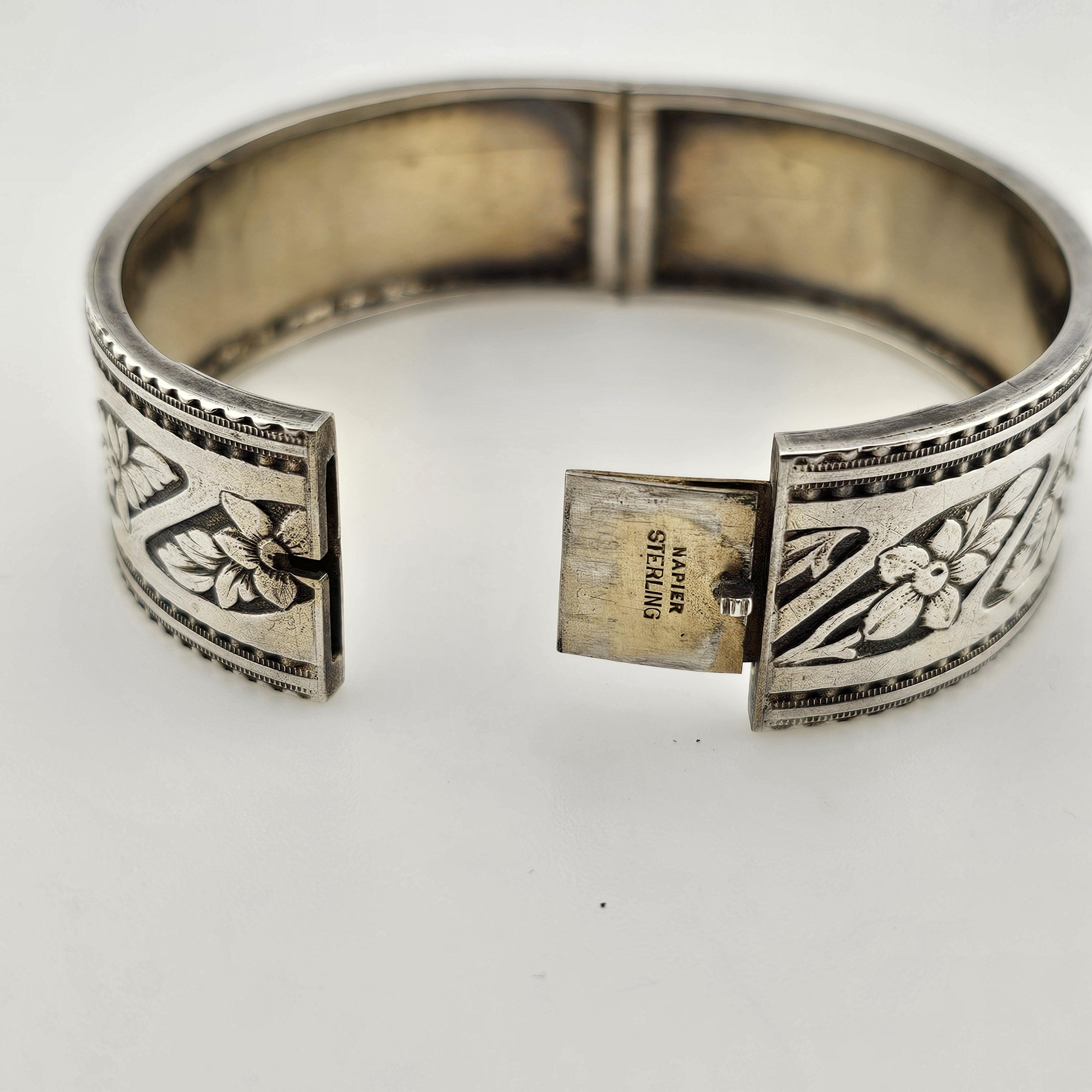OLD   BANGLE ブレスレット シルバー Vintage Napier Sterling Silver Floral Bangle Bracelet - Estate
