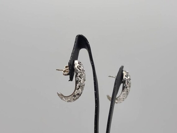 Openwork J Hoop Earrings, 925 Silver Half Hoop Ea… - image 9