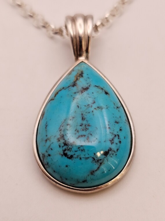Turquoise Teardrop Pendant Necklace, 925 Silver, … - image 6