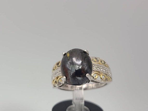 Petrified Wood and Clear Zircon Ring, 925 Silver and Gold Vermeil Petrified Wood  Ring, Clear Zircon Ring, Size 7.25 Item W2550 - Etsy