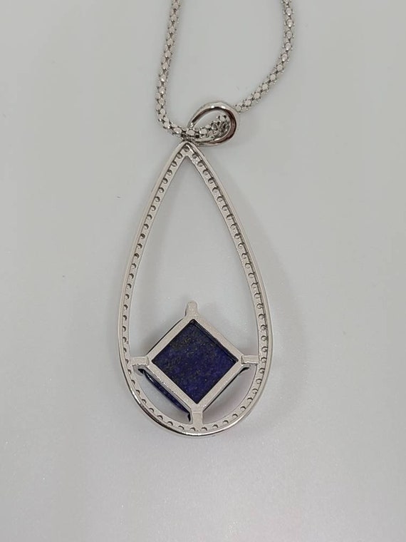 Lapis and Cubic Zirconia Teardrop Necklace, 925 S… - image 4