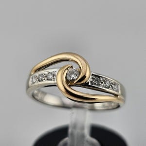 Vintage 14k Two-tone Yellow and White Gold Diamond Swirl Ring, 0.11 CTW Natural Diamonds, Size 5.5, Appraised Estate Jewelry, w#1538