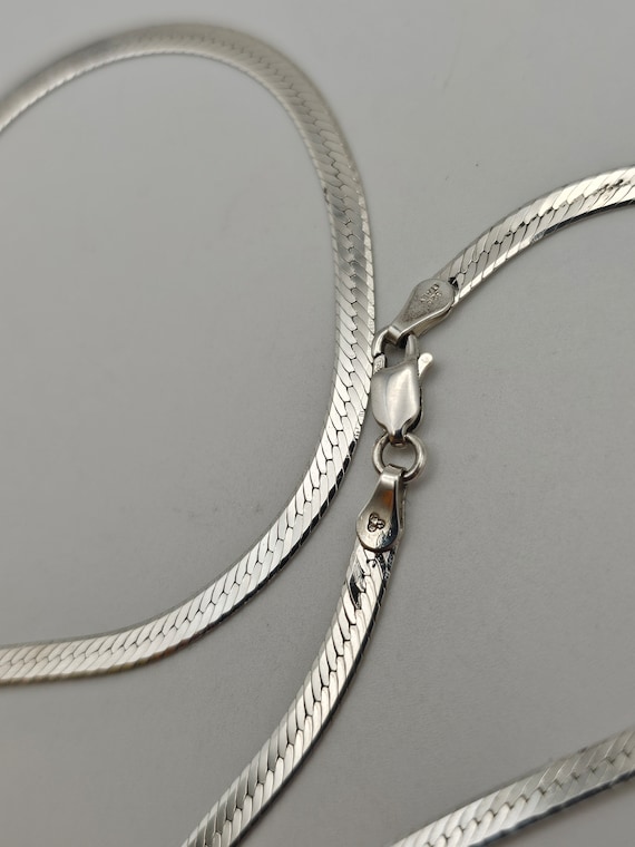 Herringbone Chain, 925 Silver, Retro Necklace, Vi… - image 4