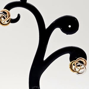 Vintage 14k Tri-Gold Triple Interlocking Circle Geometric Earrings, Estate Jewelry, w#3506
