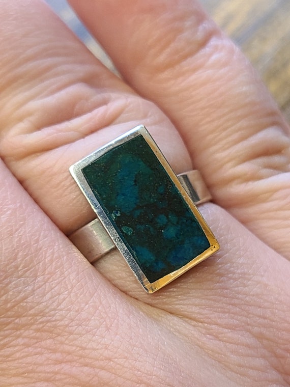 Vintage Geometric Chrysocolla Ring: 925 Sterling … - image 9