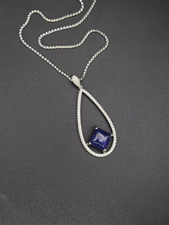 Lapis and Cubic Zirconia Teardrop Necklace, 925 S… - image 2