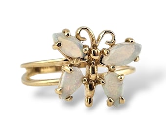 Vintage Opal Butterfly Ring 14k Yellow Gold - Size 5.75 - Estate Jewelry