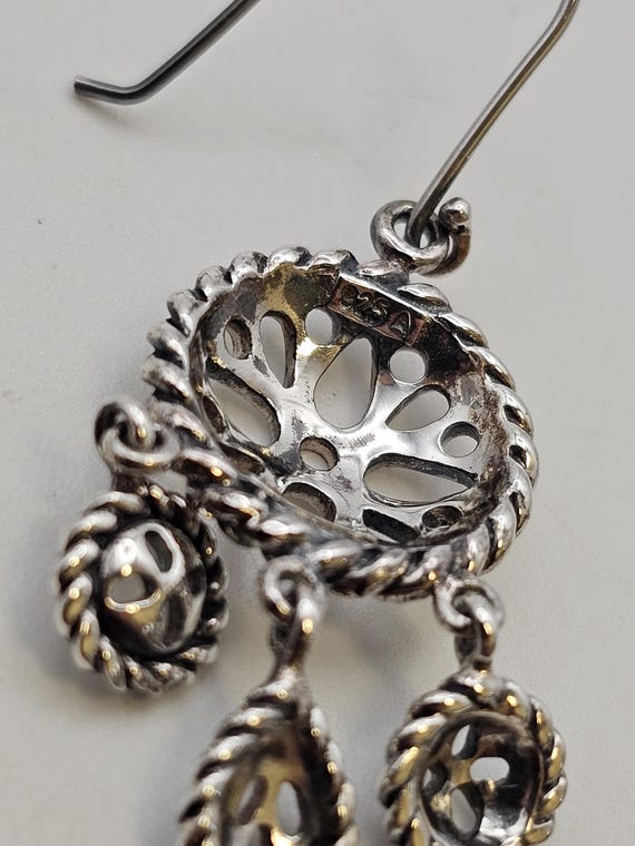 Vintage Openwork Geometric Dangle Earrings: 925 S… - image 7
