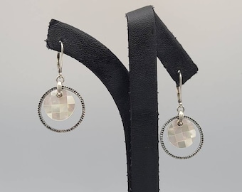 Ecclissi Mother of Pearl Circle Drop Earrings, Sterling Silver Mother of Pearl Earrings, Designer Ecclissi Earrings, Item w#1314