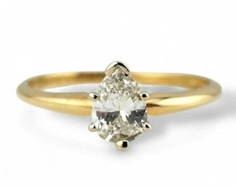 Vintage Pear-cut Diamond Engagement Ring 14k Yellow Gold - Size 6.5 - Appraised Estate Jewelry