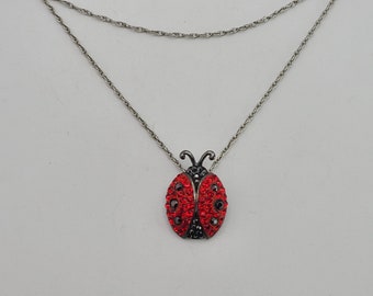 ladybug Necklace, 925 Silver, Crystal Lady Bug Necklace, Ladybird Necklace, Red and Black Bug Necklace, Bug Jewelry, item w#19