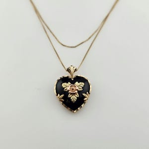 Vintage Black Onyx Heart Necklace 10k Gold Black Hills Gold