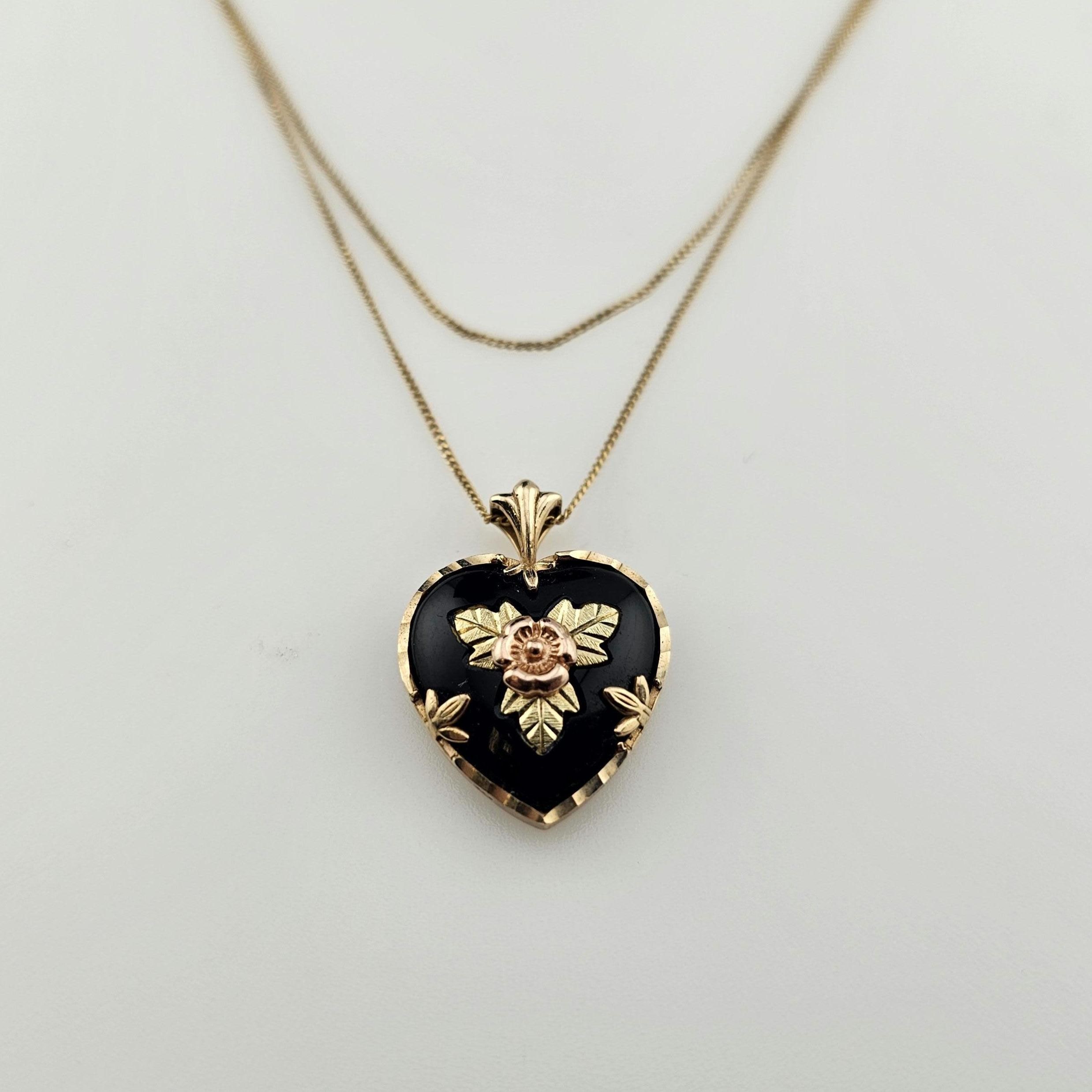 【Hei】vintage onyx heart necklace★送料・関税込 Vintage Black Onyx Heart Necklace 10k Gold Black Hills Gold
