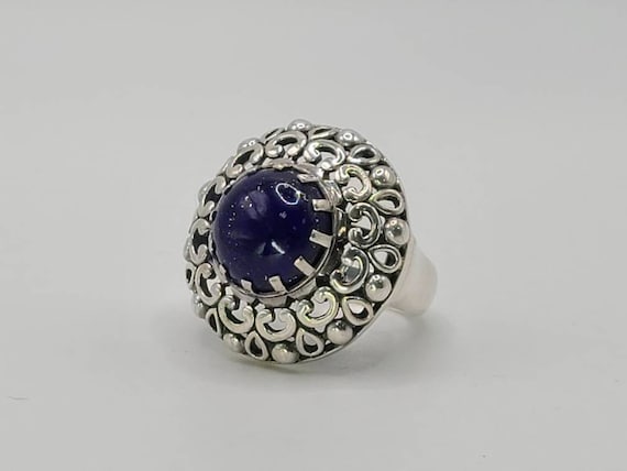 Lapis Lazuli Ring, 925 Silver Lapis Ring, Ornate … - image 1