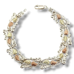 Vintage Coleman Co 925 Sterling Silver 12k Gold Nature Inspired Leaf Bracelet