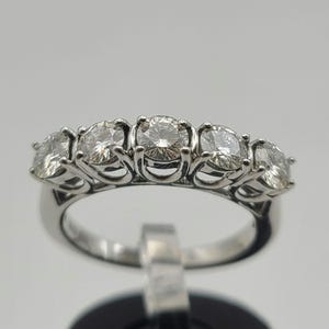 5 Stone Moissanite Ring 925 Sterling Silver 1.10 CTW Round Cut, 5 Stone Ring, Diamond Alternative, Estate Jewelry, Size 6, Item w#3628