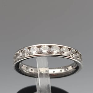 Vintage 14k White Gold Cubic Zirconia Eternity Wedding Band, Size 7, Estate Jewelry, w#2424