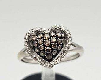 Blue and White Diamond Heart Ring Rhodium on Sterling Silver Genuine Diamonds Blue and White Diamond Heart Ring Rhodium on Sterling Silver Genuine Diamonds