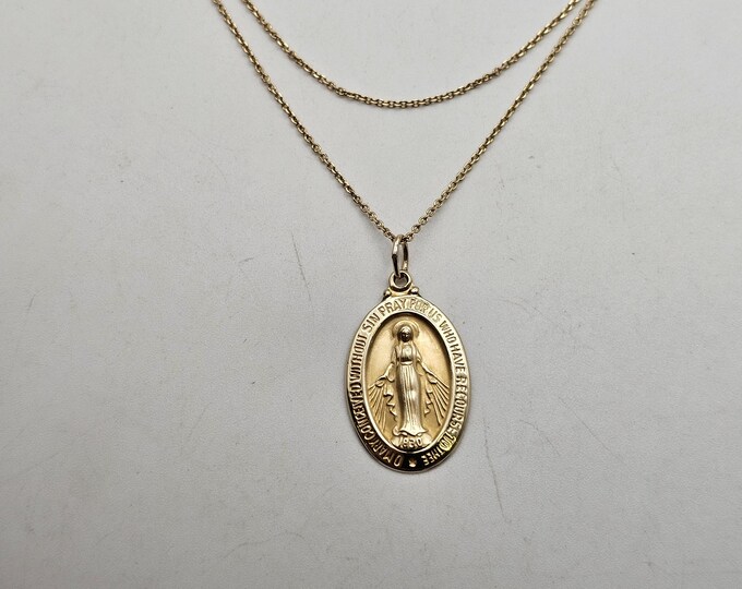 Small Miraculous Medal Necklace – Virgin Mary Pendant, Italy Made, 24” Silver Chain