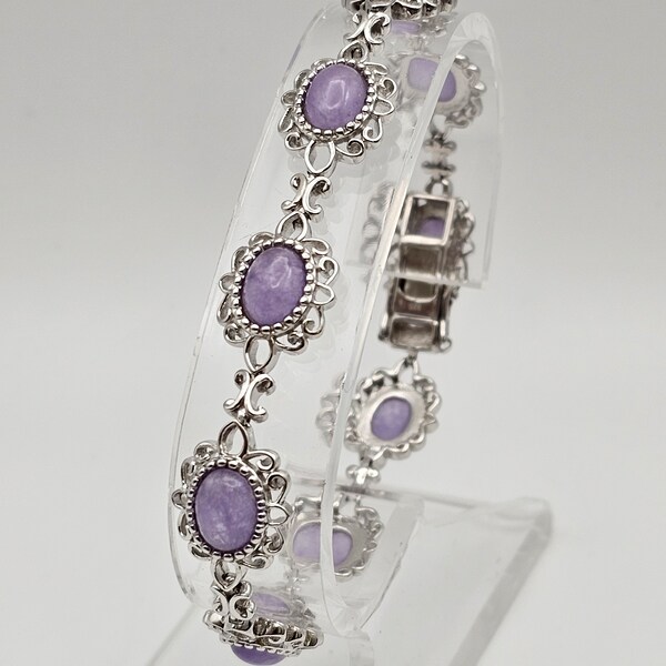 Lavendar Jade Pane Bracelet in 925 Silver, Vintage Estate Jewelry, w#1174