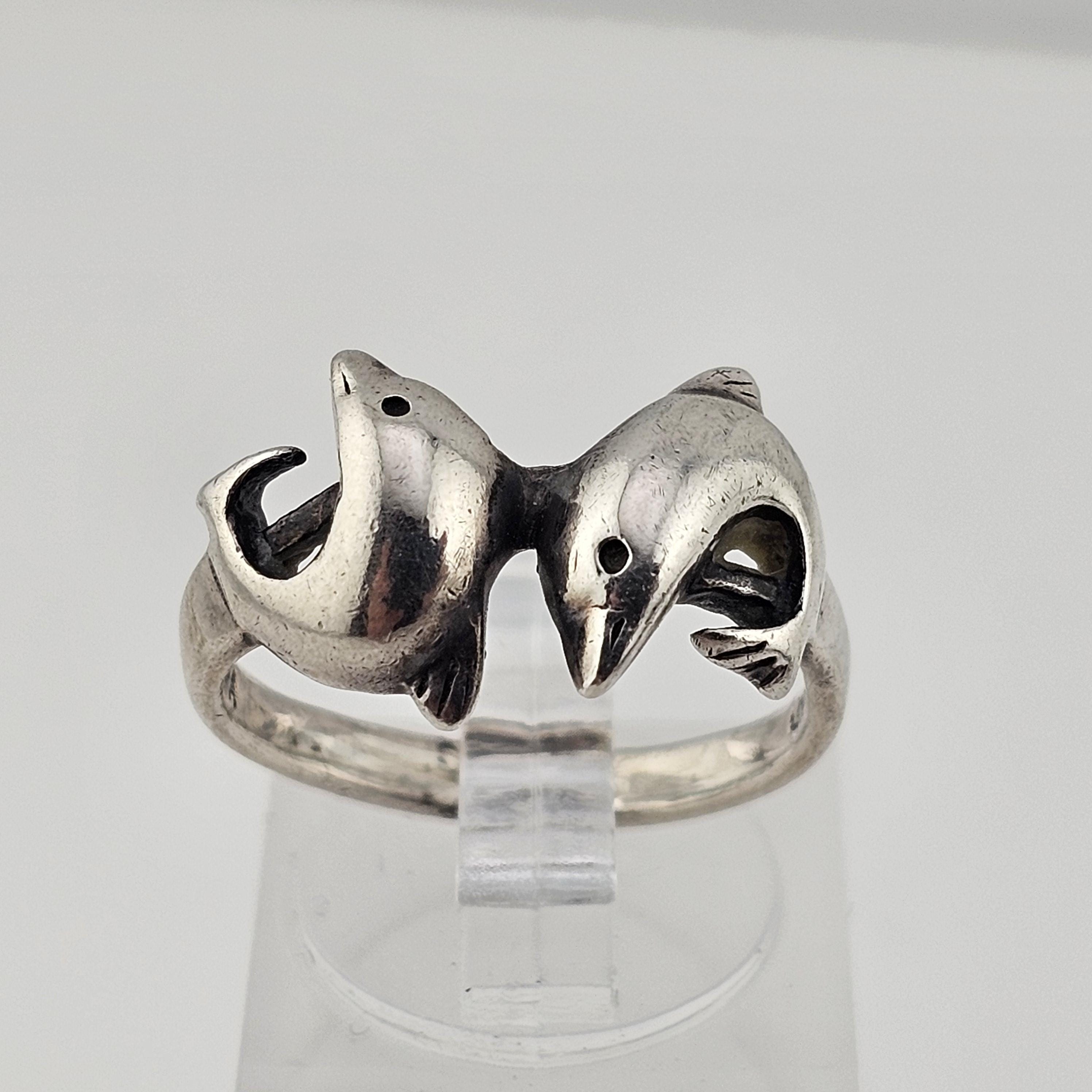 Bague Argent Massif Duo De Dauphins - Taille 51, Occasion