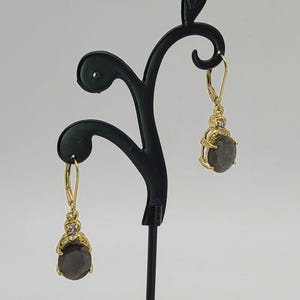 Golden Sapphire and Tanzanite Earrings 925 Sterling Silver Gold Vermeil, 2.25 CTW Tanzanite, 8.40 CTW Golden Sapphire Earrings, w#3541