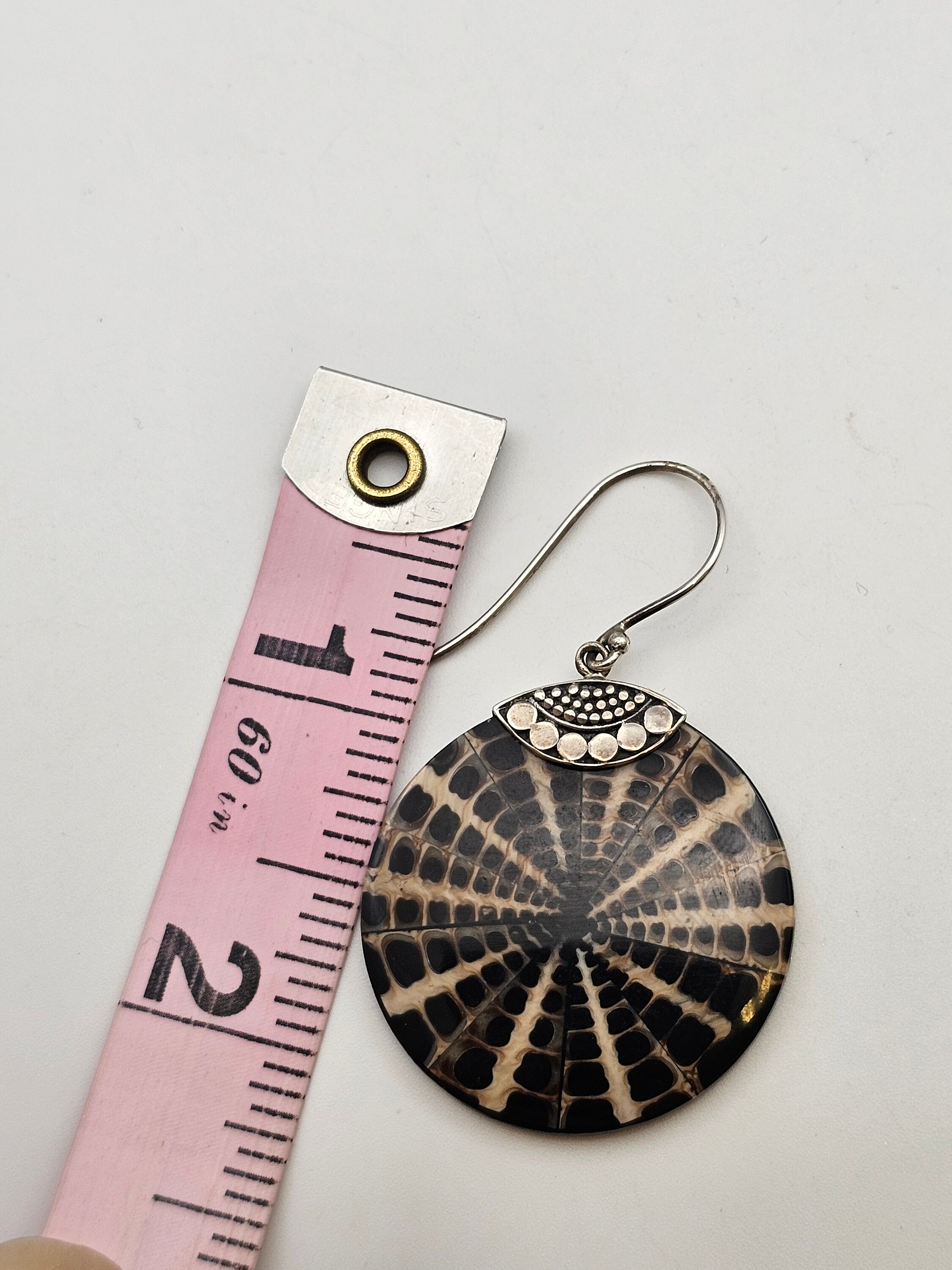 Vintage 925 Silver Tan and Black Mosaic Resin Balinese
