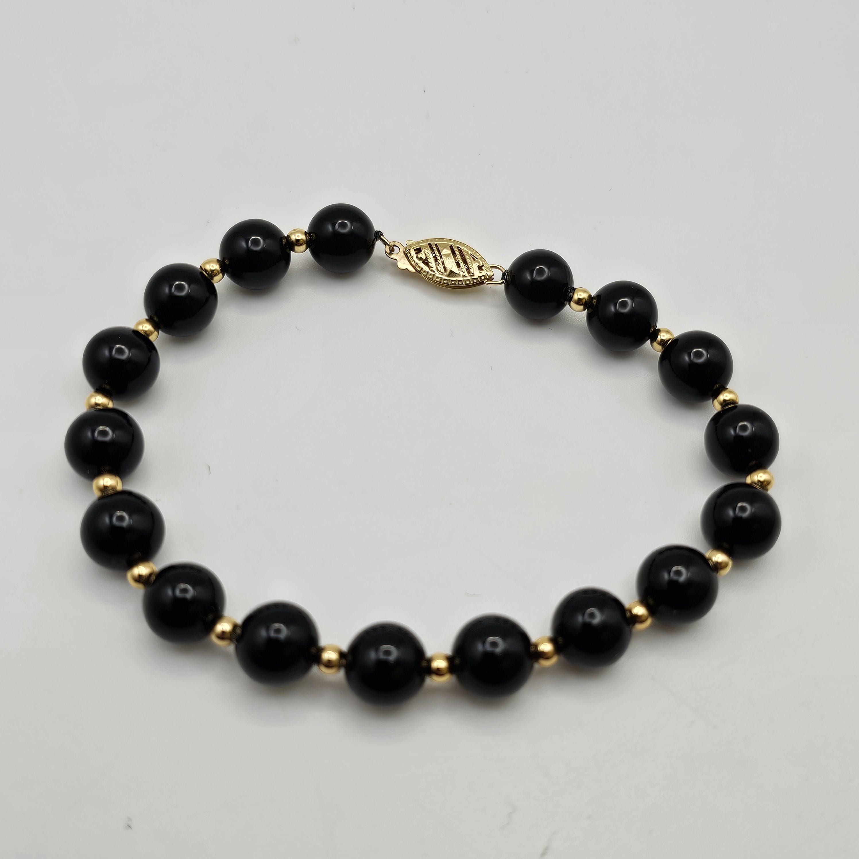 【HYERES LOR】24SS★ BR(W) Ball Black Onyx Bead Bracelet Black Onyx Posh Power Bracelet With Sterling Silver. Free