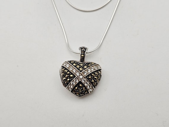 Cubic Zirconia and Marcasite Heart Locket Necklac… - image 1