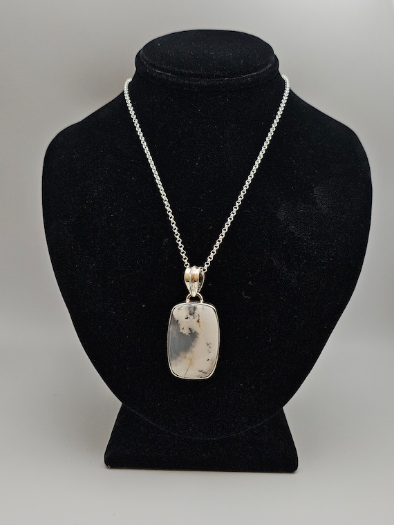 Dendritic Fern Agate Necklace, 925 Silver, Agate J