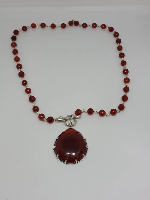 Carnelian Teardrop Necklace, Beaded Carnelian Nec… - image 4